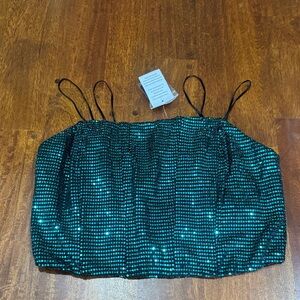 NWT Sincerely Jules Sequin Green Women's Corset- Like Crop Top